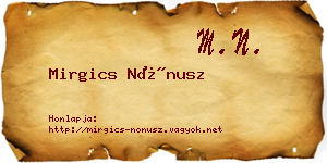 Mirgics Nónusz névjegykártya